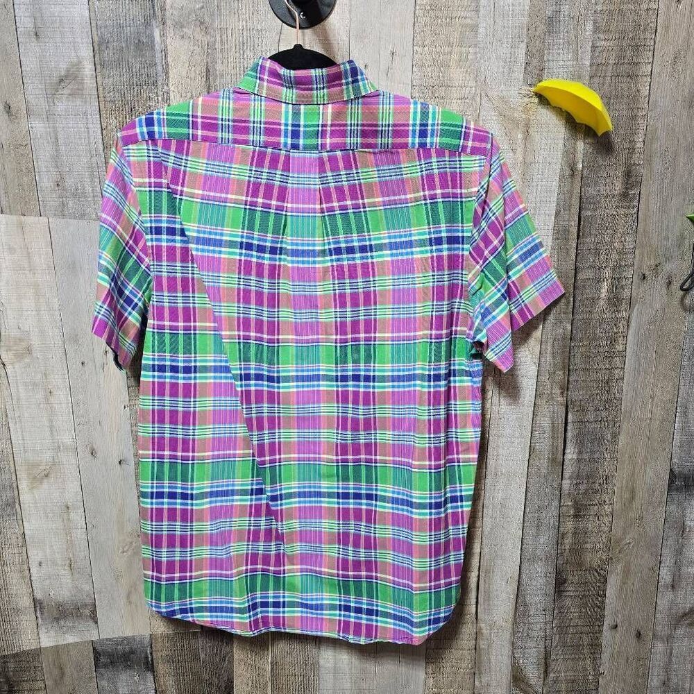Ralph Lauren Pink Tartan Plaid Shirt Sleeve Button Up Shirt Preppy Summer Bright - Picture 3 of 5